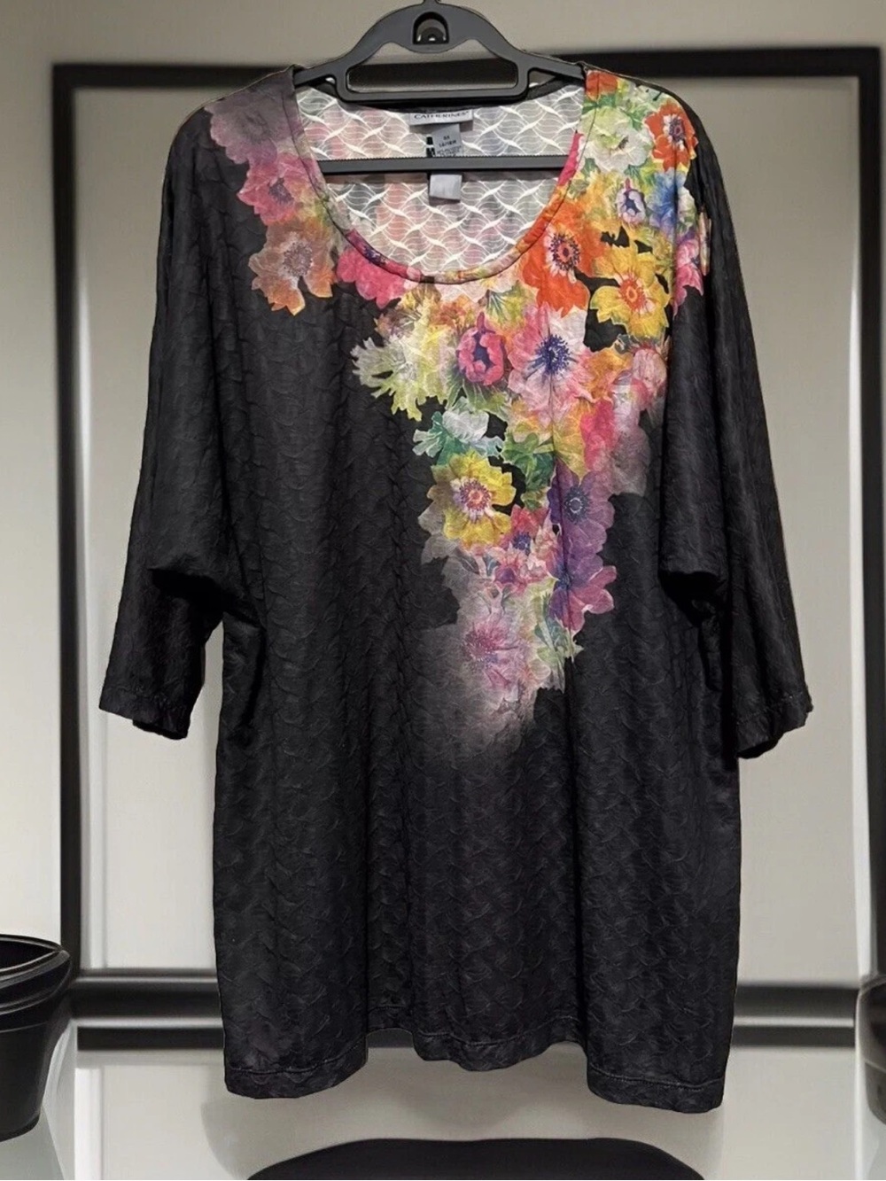Catherines Black Scoop-Neck Tunic with Multicolor Floral Accent